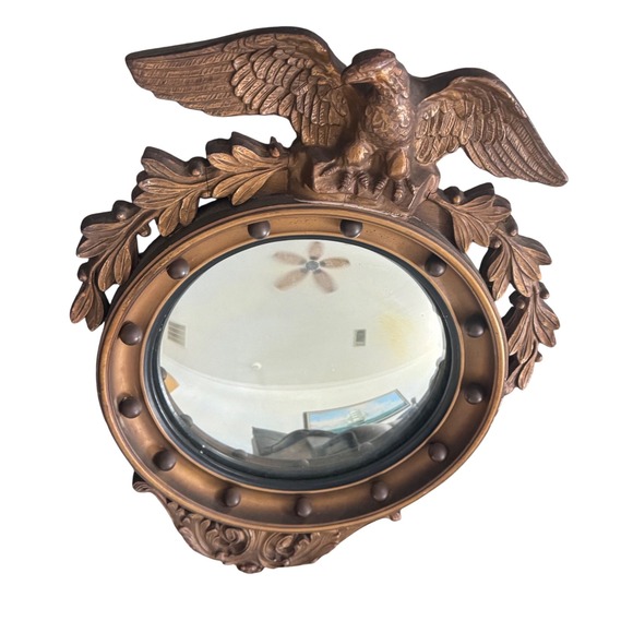 Other - Vintage Old Mid 20th century Ornate Eagle Convex Round Mirror about 13x18"